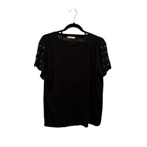 Emerette Black Short-Sleeve Top W/ Lace-Up Arm Detail